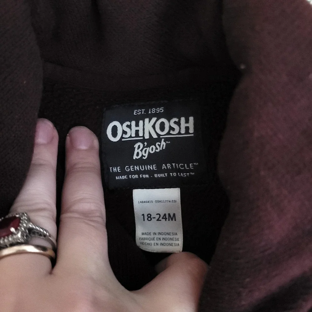 OshKosh B'gosh Toddler Burgundy Fleece Shawl Collar Pullover Sweater 18-24M Vtg‎